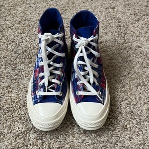 Red and Blue Plaid High Top Converse
